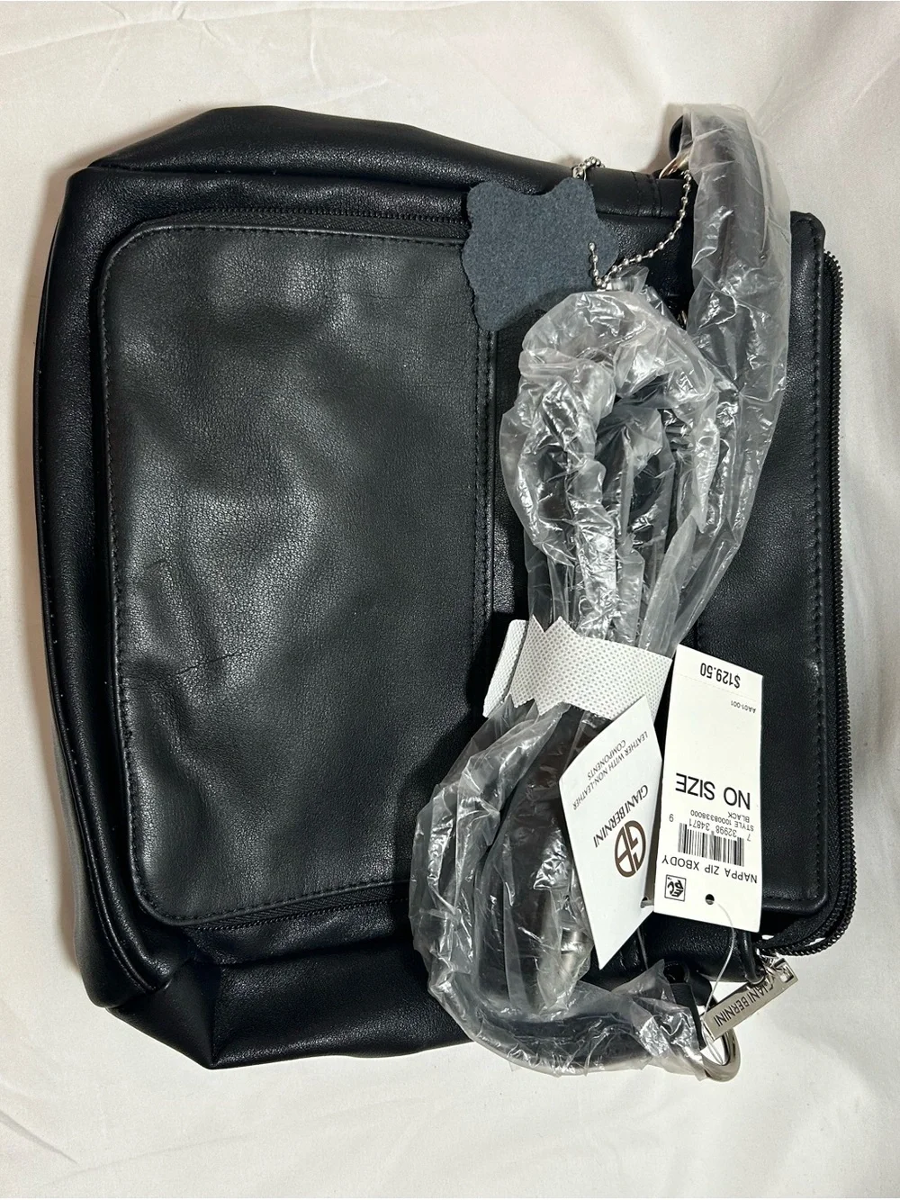 Giani Bernini Black Faux Leather Messenger Crossbody
